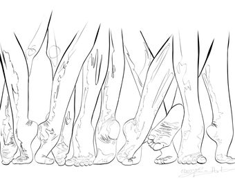 Dessin au trait danse pieds nus - dessin au trait minimaliste - impression d'art mural ballerines - illustration de danse moderne en téléchargement numérique