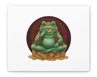 Toile porte-bonheur grenouille, art talisman doré menthe | Impression symbole porte-bonheur
