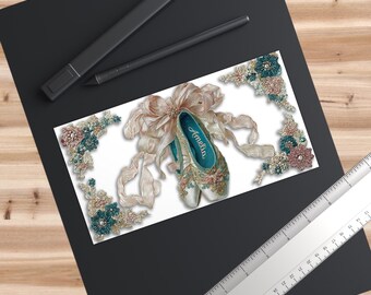 Sticker pointes de ballet | Ajoutez un nom | Sticker ruban floral de danse blanc