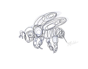 Dibujo lineal de abeja – Descarga digital instantánea – Arte JPG imprimible