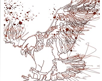 Dibujo de línea de águila calva – Boceto digital – Descarga instantánea en formato JPG