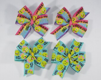 3.5/" Handmade Pair of Emoji Character Hair Bow Clips