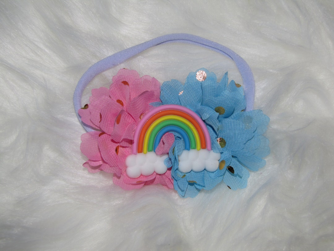 Rainbow Baby Headband, Pink & Blue Floral Headband, Rainbow Baby Gift