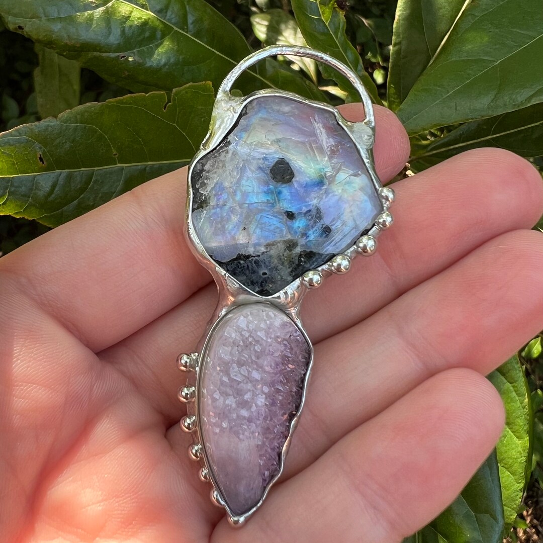 Earthlight Shimmery Spirit Quartz and Rainbow Moonstone One of a Kind