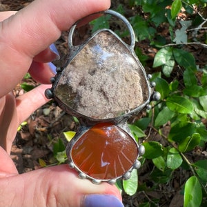 Sands of Time~ amazing Lodalite Garden Quartz and carved seashell Carnelian one of a kind gemstone talisman