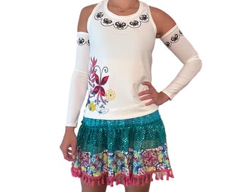 Mirabel Inspired Running Costume - Wine n Dine Marathon Encanto Skirt, Racerback Tank w/ Optional Arm Sleeves