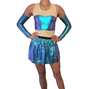 Holographic Mermaid Running Costume w/ Mermaid Shirt, Mermaid Skirt and Optional Arm Sleeves