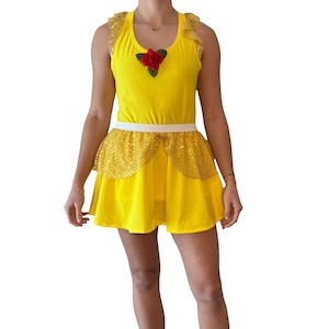 Prinzessin Belle inspiriertes Laufkostüm | Gelber Sport-Outfit Rock und Racerback