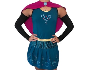 Frozen Elsa Coronation Running Costume, Racerback and Sparkle Running Skirt w/ Optional Arm Sleeves