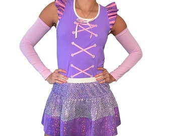 Princess Rapunzel Running Costume - Racerback Tank and Sparkle Skirt w/Optional Arm Sleeves