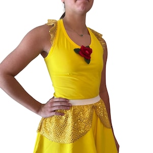 Princess Belle Ruffle Sleeve Racerback (with Rose Accent) | Princess Running Costume Shirt