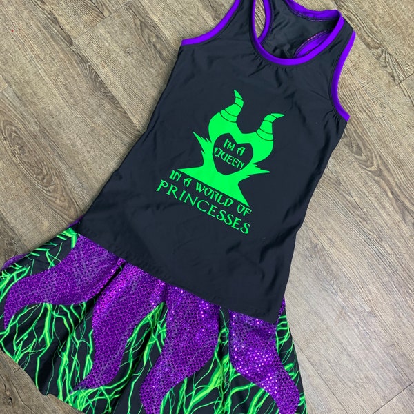 Maleficent Evil Witch Running Villain Costume | Sparkly Athletic Costume