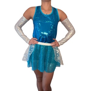 Frozen Elsa Snowflake Running Costume, Racerback and Sparkle Running Skirt w/ Optional Arm Sleeves