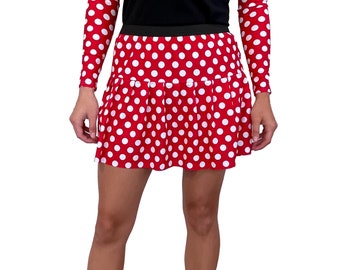 Red & White Polka Dot Mini Running Skirt | Costume Athletic Skirt | Mrs. Mouse Inspired