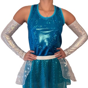 Snow Queen Elsa Turquoise Sparkle Running Tank Racerback | Frozen Costume w/Optional Arm Sleeves