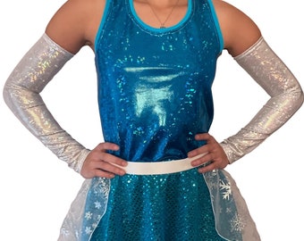 Schneekönigin Elsa Türkis Sparkle Lauf Tank Racerback | Frozen Kostüm mit optionalen Ärmeln