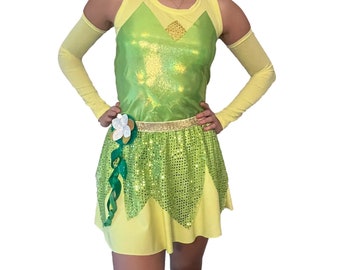 Princess Tiana Running Costume, Racerback and Sparkle Running Skirt w/ Optional Arm Sleeves