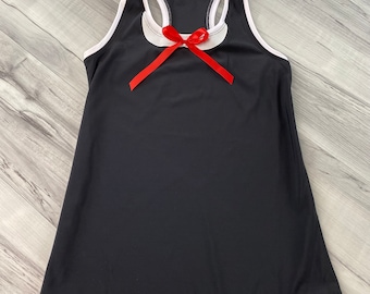 Schwarze Minnie Maus Lauf Tank Racerback w / Schleife | Minnie Kostüm w/Optional Arm Ärmeln