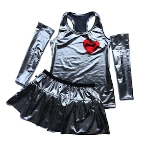 Tin Man running costume- Wizard of Oz silver costume metallic shirt and skirt *Optional Arm sleeves*