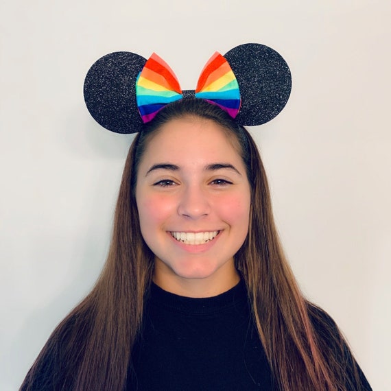 Rainbow Stripe Minnie Mouse Bow Ears Headband Pride  display picture 1