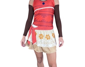 Costume da corsa della principessa Moana / Schiena incrociata e gonna con maniche opzionali