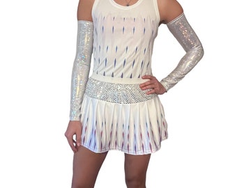 Frozen Elsa White Gown Running Costume, Racerback and Sparkle Running Skirt w/ Optional Arm Sleeves