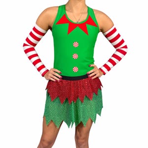 Christmas Elf Running Costume, Racerback and Sparkle Running Skirt w/ Optional Arm Sleeves