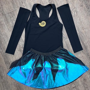 Ursula Evil Sea Witch Villain Running Costume | Sparkly Athletic Costume with Racerback, Holographic Skirt and Optional Arm Sleeves