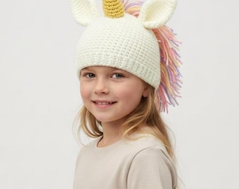 Modèle de bonnet licorne au crochet | Plusieurs tailles, du nouveau-né à l'adulte | Téléchargement PDF