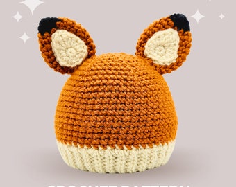 Fox Crochet Hat Pattern - Instant PDF Download, Multiple Sizes from Newborn to Tween