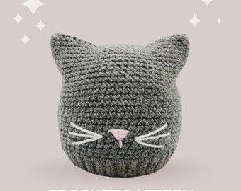 Cat Crochet Hat Pattern - Instant PDF Download, Multiple Sizes from Newborn to Tween