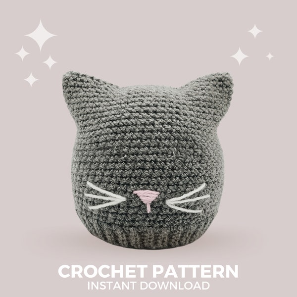 Patron au crochet | Tuque Chat | Variations bordure et cache-oreilles | Téléchargement instantané PDF | Tailles Nouveau-né à Pré-ado