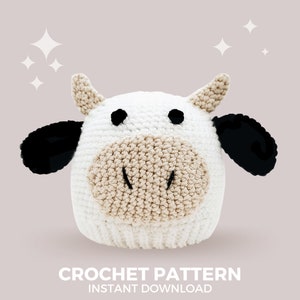 Cow Crochet Hat Pattern - Instant PDF Download, Multiple Sizes from Newborn to Tween