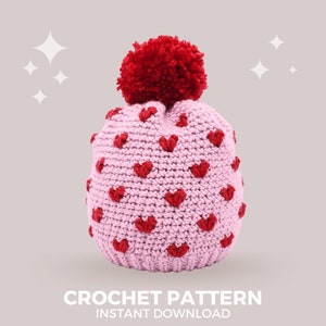 Hearts Crochet Hat Pattern Instant PDF Download, Multiple Sizes from Newborn to Tween image 1