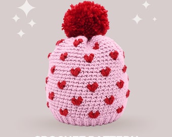 Hearts Crochet Hat Pattern - Instant PDF Download, Multiple Sizes from Newborn to Tween
