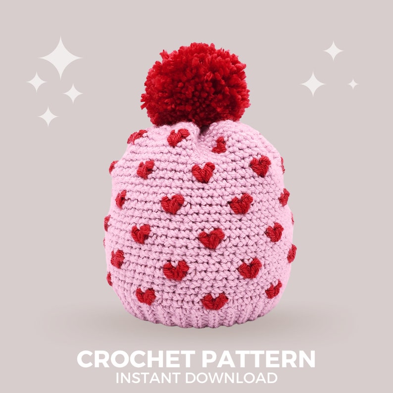 Hearts Crochet Hat Pattern Instant PDF Download, Multiple Sizes from Newborn to Tween image 1