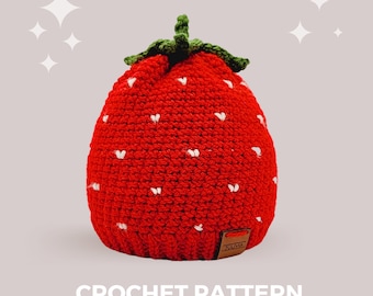 Strawberry Crochet Hat Pattern - Instant PDF Download, Multiple Sizes from Newborn to Tween