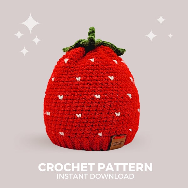 Erdbeer Crochet Hat Muster - Sofortiger PDF-Download in verschiedenen Größen, von Neugeborenen bis zu Tween