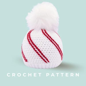 Crochet Pattern - Candy Cane Hat , Instant PDF Download, Multiple Sizes For Kids and Adults