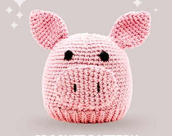 Pig Crochet Hat Pattern - Instant PDF Download, Multiple Sizes from Newborn to Tween