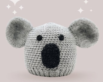 Koala Crochet Hat Pattern - Instant PDF Download, Multiple Sizes from Newborn to Tween