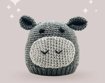 Hippo Crochet Hat Pattern - Instant PDF Download, Multiple Sizes from Newborn to Tween