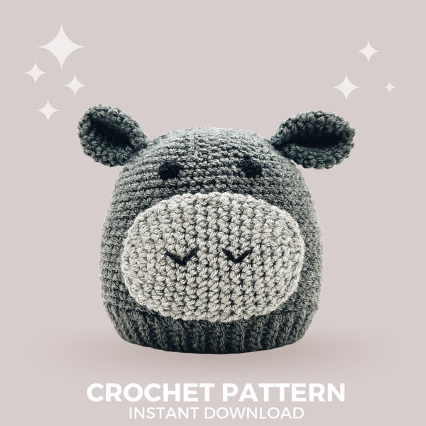 Hippo Crochet Hat Pattern - Instant PDF Download, Multiple Sizes from Newborn to Tween