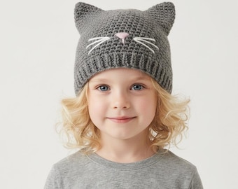 Crochet Cat Hat Pattern | Multiple Sizes Newborn to Adult | PDF Download