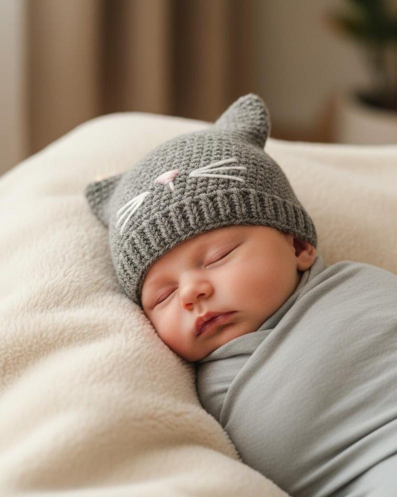 Crochet Cat Hat Pattern | Multiple Sizes Newborn to Adult | PDF Download image 2