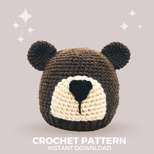 Bear Crochet Hat Pattern - Instant PDF Download, Multiple Sizes from Newborn to Tween