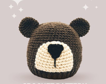 Bear Crochet Hat Pattern - Instant PDF Download, Multiple Sizes from Newborn to Tween