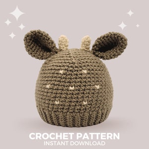 Deer Crochet Hat Pattern - Instant PDF Download, Multiple Sizes from Newborn to Tween