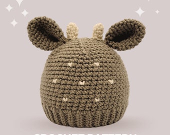 Deer Crochet Hat Pattern - Instant PDF Download, Multiple Sizes from Newborn to Tween