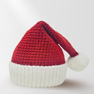 Patrón de gorro de Papá Noel a crochet: descarga instantánea en PDF, varios tamaños para toda la familia, desde recién nacidos hasta adultos.